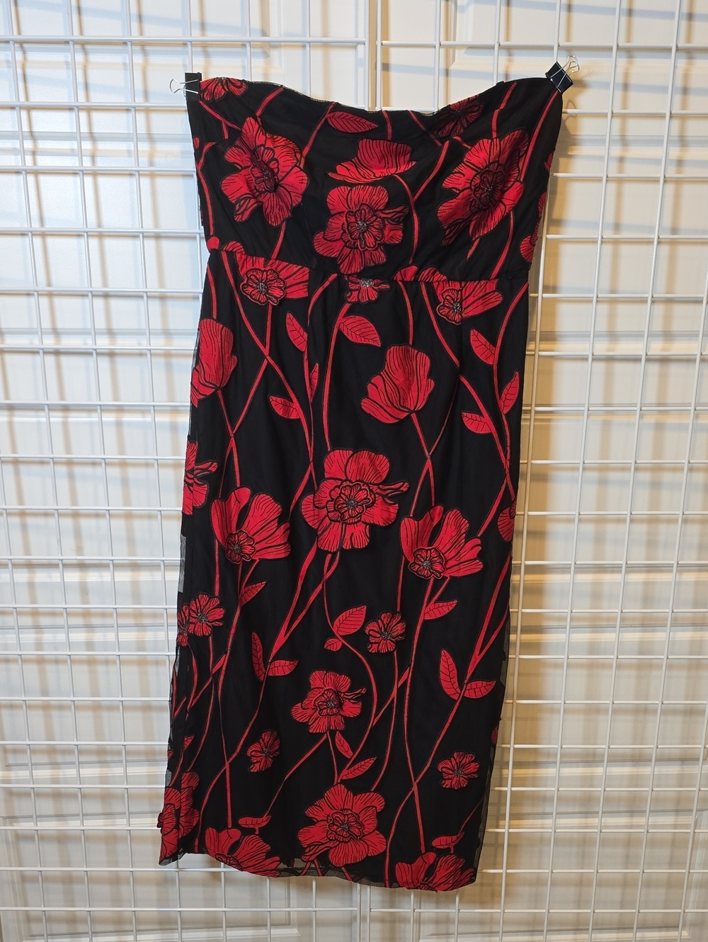 Boston Proper Black Strapless Dress with Red Floral Pattern Size 18 NWT